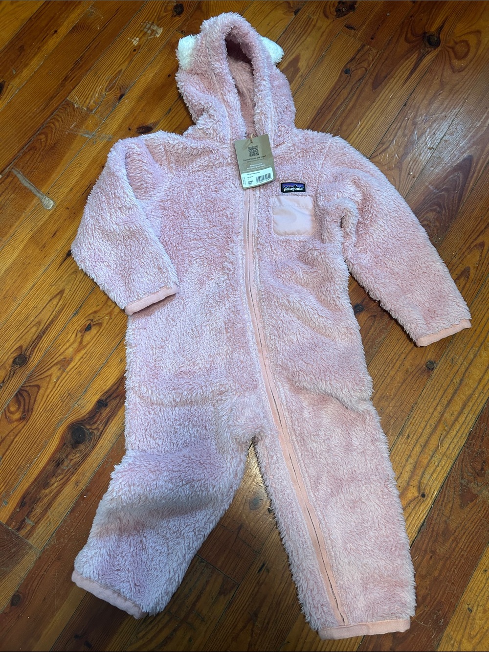 Patagonia Kids Light Pink Fuzzy Hooded One-Piece